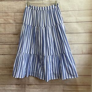 J CREW FULL TIERED FULL MIDI SKIRT IN BLUE AND WHITE STRIPES‎